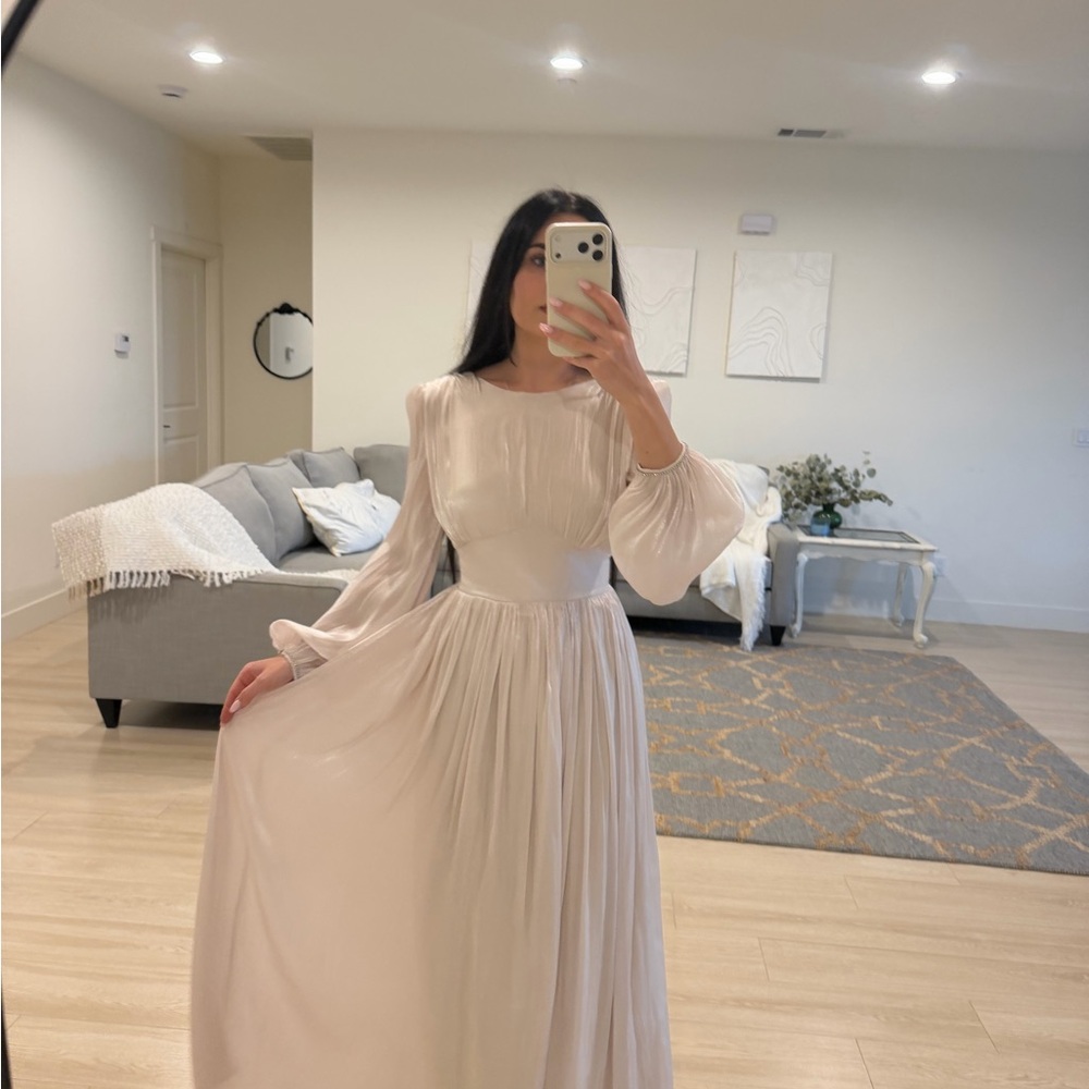 Aje Cream Long-Sleeve Pleated Waist Maxi Dress
